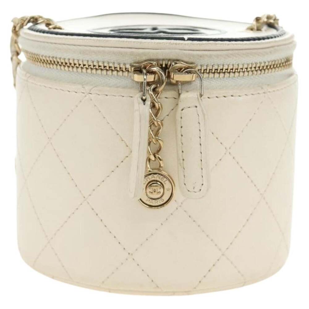 Chanel Matelasse Lambskin Leather Chain Vanity Bag White